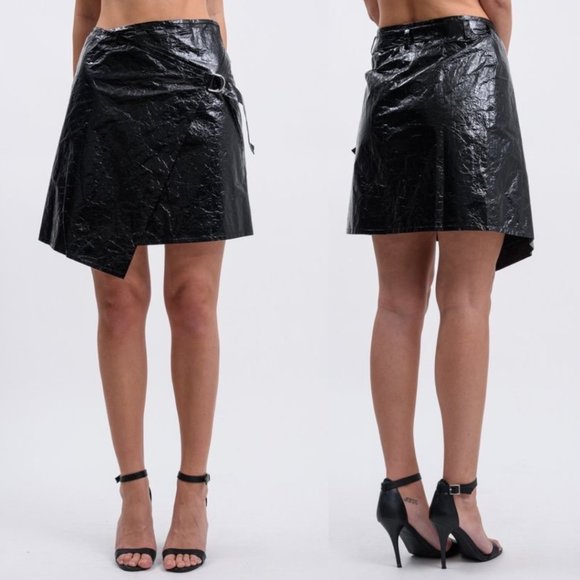 Helmut Lang Dresses & Skirts - Helmut Lang Crinkled Mylar Wrap Skirt Sz M Black